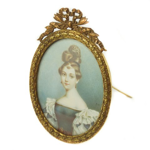 Miniature portrait in frame of gilt bronze, late 19th century