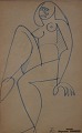 Raymond TRAMEAU (1897-1985) fransk kunstner.
Nøgen kvinde i kubistisk stil. Tegning på papir.