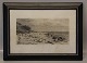 Carl Bloch Radering af kystlandskab 1889 29 x 40 cm iinklusiv gl. sort træramme