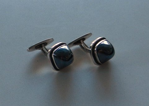 Georg Jensen Manchetknapper i sølv med blodsten, designet af Harald Nielsen