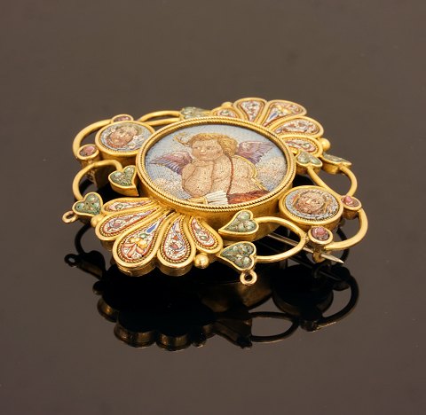 Grand Tour Brosche, 18kt Gold. Italien um 1840