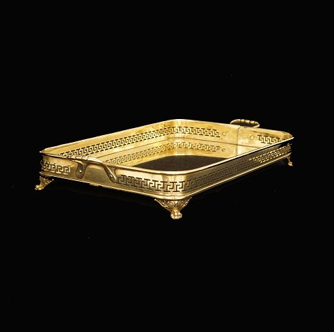 Brass tray with handles. Circa 1860. H: 6cm. Tray: 
40x26cm