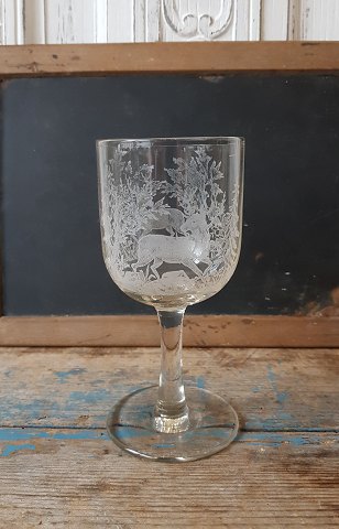 Ølglas - "Erindringsglas" med ætset hjortemotiv - Kastrup glasværk
