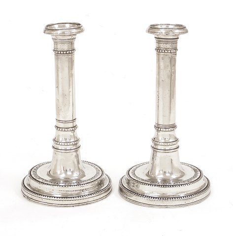 A pair of late 18th century Danish pewter 
candlesticks by Johan Grønnander, Copenhagen. H: 
22cm