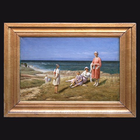 N. F. Schiøttz-Jensen, 1855-1941, olie på lærred. 
Parti fra Lønstrup Strand med badehuse i 
baggrunden. Signeret og dateret 1920. Lysmål: 
37x55cm. Med ramme: 54x72cm