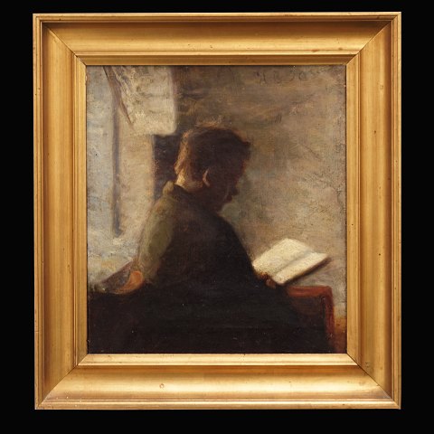 H. O. Brasen, 1849-1930, oil on canvas. Man 
reading a book. Signed and dated 1890. Visible 
size: 37x33cm. With frame: 51x47cm