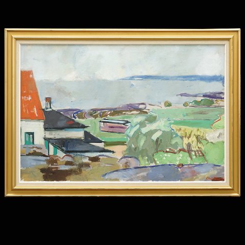 Olaf Rude, 1886-1957, Öl auf Leinen. Aussicht aus 
dem Atelier des Künstlers, Allinge, Bornholm. 
Signiert. Lichtmasse: 88x129cm. Mit Rahmen: 
108x149cm