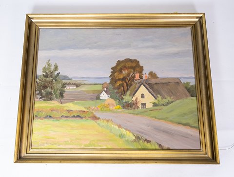 Oliemaleri med landligt motiv og forgyldt ramme, af Arthur Bremer   1866-1959.
5000m2 udstilling.

