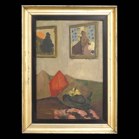 Carl Fischer, 1887-1962, oil on plate. Interior. 
Visible size: 48x33cm. With frame: 61x46cm