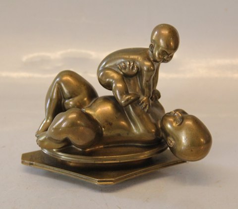 Kai Nielsen no 18 Gilt Bronze  Boy with baby 13.5 x 16 cm