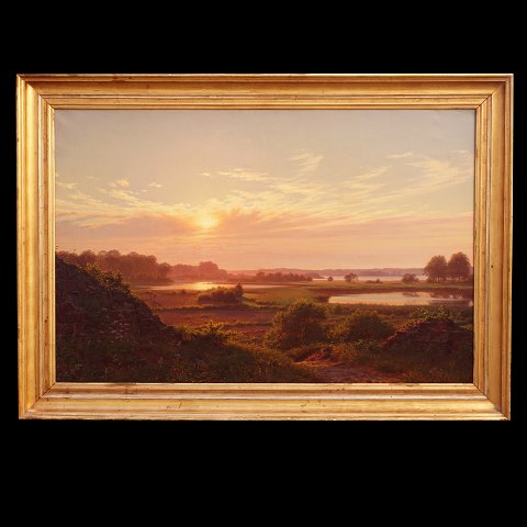 C. A. Kølle, 1827-72, Öl auf Leinen. 
"Sonnenuntergang bei den Ruinen vom Schloss 
Gurre". Signiert und datiert 1859. Lichtmasse: 
93x149cm. Mit Rahmen: 117x164cm