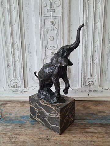 Bronze figure of an elephant mounted on a marble plinth by Milo - Miguel Fernando Lopez - Portuguese artist