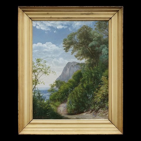 C. F. Aagaard maleri. Carl Frederik Aagaard, 
1833-95, olie på lærred. Parti fra Møns Klint. 
Signeret. Lysmål: 51x39cm. Med ramme: 65x53cm