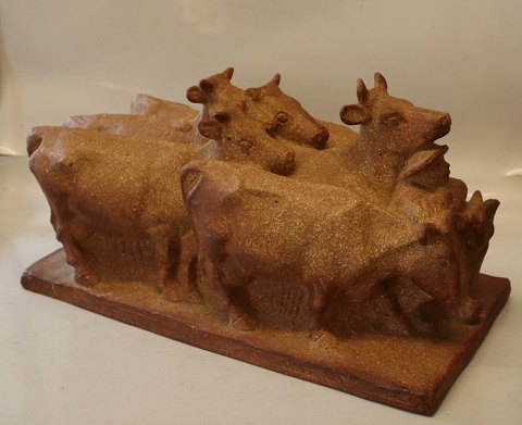 B&G 7210 Cattle with farmer, six cows 21 x 41 cm, terracota base 39 x 19 cm K. 
Otto B&G Art Pottery
