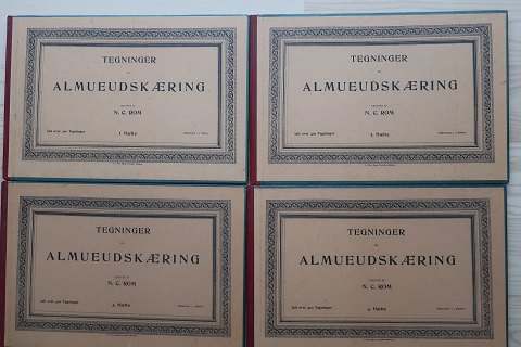 Tegninger til  almueudskæringUdgivet N. C. Rom Bog og Stentrykkeri Bind 1+2+3+4Sælges samlet som sæthard BachFlot stand