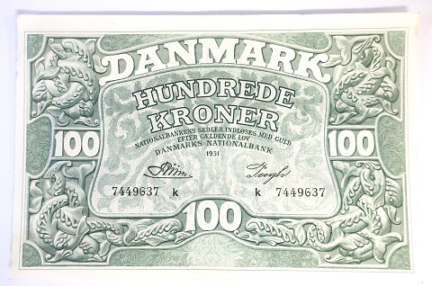 Danmark. Pengeseddel 100 kr. 1951