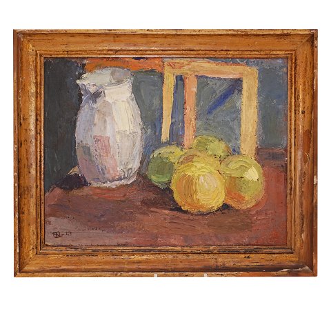 Henry Nielsen maleri. Henry Nielsen, 1907-1937, 
olie på plade. Stilleben. Signeret og dateret 
1927. Lysmål: 38x49cm. Med ramme: 49x60cm
