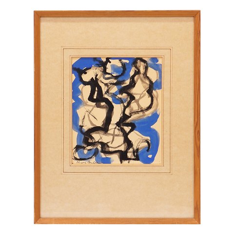Mogens Andersen. Komposition, mixed media på 
papir. Signeret. Lysmål: 24x20cm. Med ramme: 
48x37cm