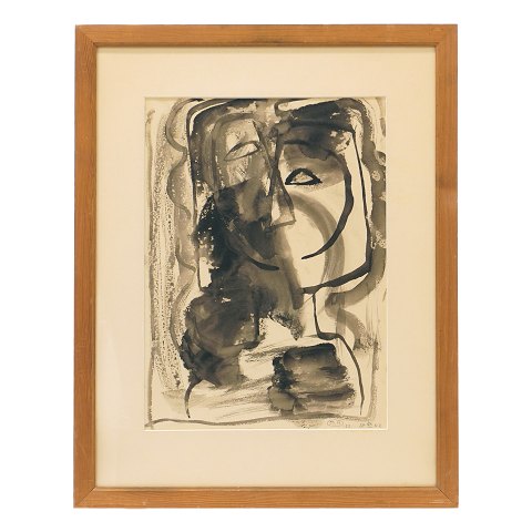Mogens Andersen, 1916-2003, kubistiches Porträt, 
mixed media. Signiert und datiert 1952. 
Lichtmasse: 40x29,5cm. Mit Rahmen: 58x46cm