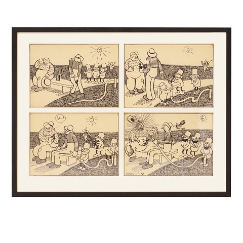 Robert Storm Petersen, 1882-1949. Vier 
Originalzeichnungen 1913-16. Grösse Mit Rahmen: 
52x65cm
