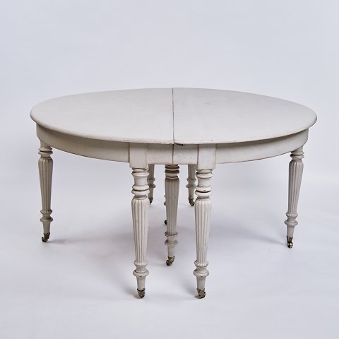 Rundt Spisebord / Månebord - Gustaviansk Stil - Gråmalet - Runde Ben - 
Messinghjul - 1780erne
