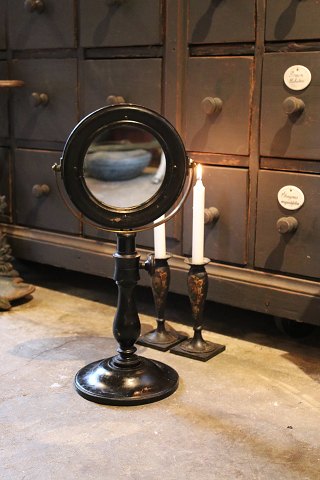 Old French 19th century tilting mirror in black painted wood with double mirror 
glass from a jewelry store...