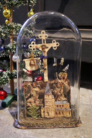 Antique, religious glass globe with Jesus figure and angels...