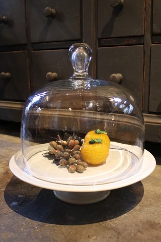 STOR , gammel glasklokke med knop i mundblæst glas.
Højde: 30cm. 
Dia.: 30cm.