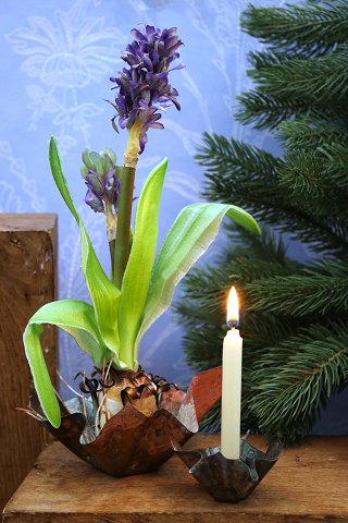 Decorative, older copper candlesticks in 2 sizes designed by floral artist Tage 
Andersen....