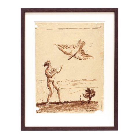 Johannes Bjerg, 1886-1955, tegning, blyant og tusch. Signeret "Bjerg 1926". Lysmål: 36x27cm. Med ramme: 47x38cm