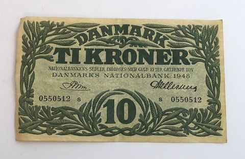 Danmark. Pengeseddel 10 kr. 1948 s.