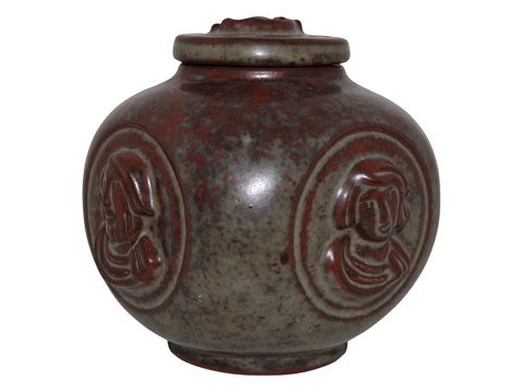 Royal Copenhagen art potteryLidded bowl with faces by Jais