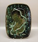 Green glazed woman and bird relief 33 x 24 cm Signed HC Helge Christoffersen