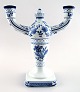 Aluminia/Royal Copenhagen Blue Tranquebar, two armed candlestick no. 3037-919.
