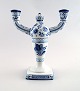 Aluminia/Royal Copenhagen Blue Tranquebar, two armed candlestick no. 3037-919.