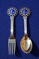 Michelsen set Christmas spoon and fork 1931 of Danish partial gilt silver