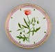 Dinner plate in Flora Danica style. Hand-painted flowers and gold decoration. 
Mid-20th century.
