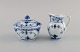 Royal Copenhagen Blue Fluted Half Lace sugar bowl and creamer. Mid-20th century.
