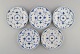 Five Royal Copenhagen Blue Fluted Half Lace Plates. Mid-20th century. Model 
number 1/574.
