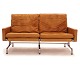 Poul Kjærholm PK31/2 sofa with patinated original brown leather. Manufactured by 
Fritz Hansen, Denmark. H: 70cm. L: 137cm. D: 76cm