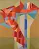 Jens G. Grove (b. 1917), Danish artist. Oil on canvas. Abstract composition. 
Dated 1979.
