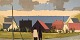 Arne A. Hansen (1922-2009), Denmark. Oil on canvas. Modernist landscape with 
houses. 1970s.
