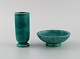 Wilhelm Kåge (1889-1960) for Gustavsberg. Argenta art deco vase and bowl in 
glazed ceramics. Beautiful glaze in shades of green. Mid-20th century.
