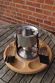 Fondue set of stainless steel on a swivel wooden 
tray from Digsmed Denmark and with 2 x 6 forks