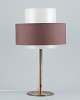 Luxus, Sweden. Large table lamp in brass with a shade in plastic and brown fabric.