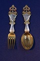 Michelsen set Christmas spoon and fork 1921 of 
Danish gilt sterling silver