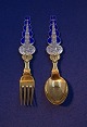 Michelsen set Christmas spoon and fork 1927 of Danish gilt silver