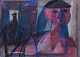 Bertil Wahlberg (1923-1980), listed Swedish artist. Pastel on paper.Figurative composition in a cubist style.