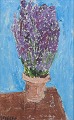 Göta Fogler (1919-1992), Sweden. Oil on canvas. Modernist still life with flowers in a pot.