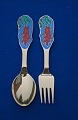 Michelsen set Christmas spoon and fork 1994 of Danish gilt sterling silver